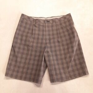 Ashworth Mens Pleated Chino Golf Shorts 38 Gray Black Plaid 10" Inseam